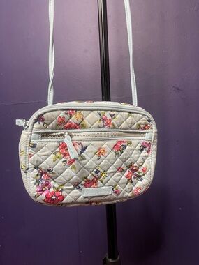Vera Bradley Light Gray Quilted Floral Crossbody with Pink & Yellow Blooms